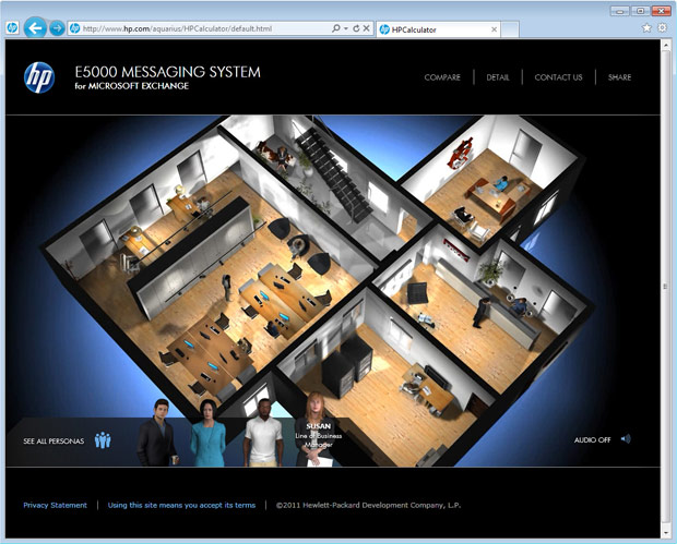 HP E5000 Home Screen with overhead view of virtual office